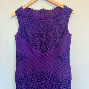 Tadashi Shoji Purple Pleated Crisscross Waist Sheath Dress